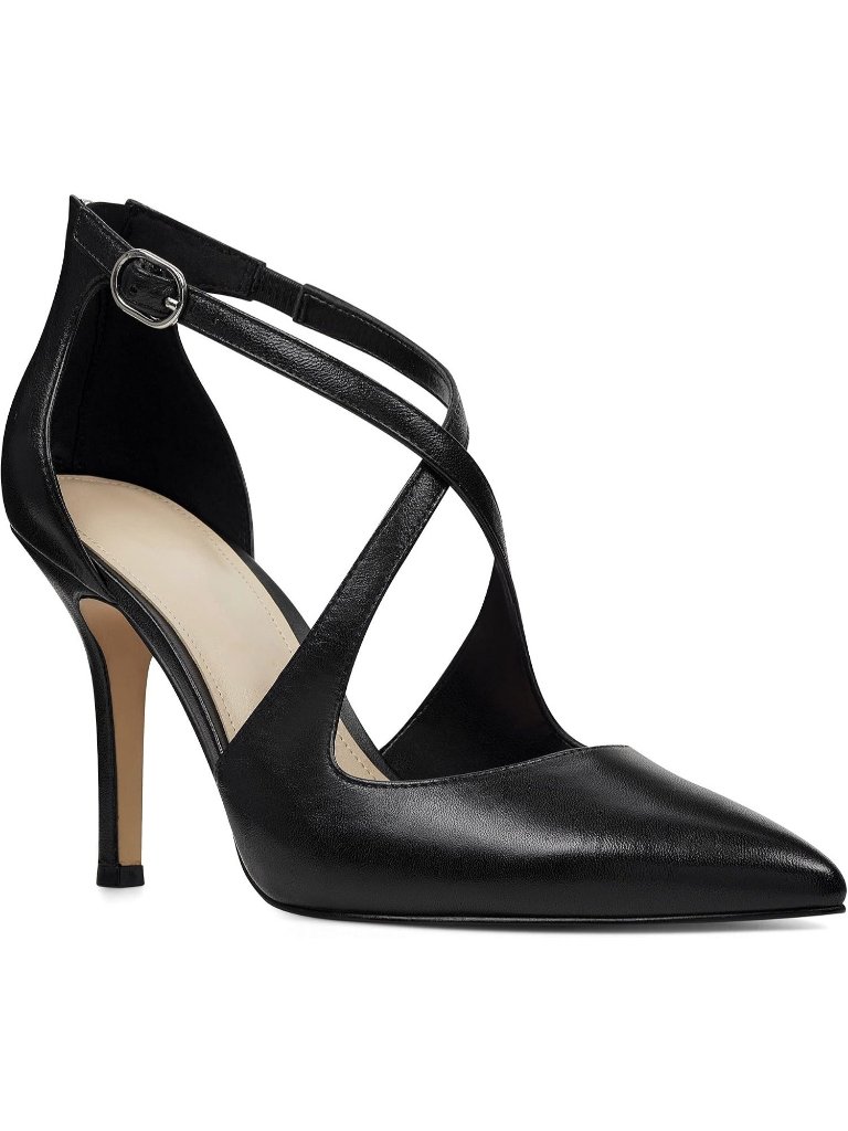 Women's Cool Black High Heels Pumps Pointed Toe Crossed Strap Zip Up Party Shoes